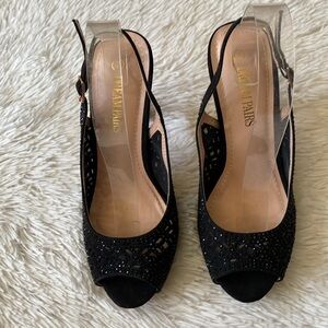 New women’s Sz 7 heels platform sling back rhinestones peep toes party pumps